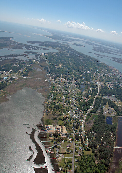 Chincoteague Island, with Chincoteague Inlet in the background.