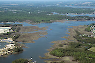 Herring and Turville Creeks in Isle of Wight Bay watershed. Herring Creek is on the right, and Turville Creek is at the top. The marina in the front left is under development at the Riddle Farm development.