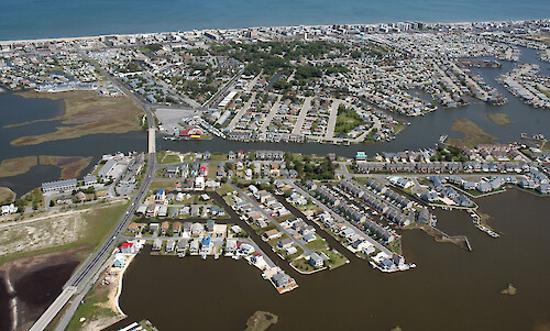 Aerial view of the canal joining Little Assawoman Bay (left) with Assawoman Bay (right)
