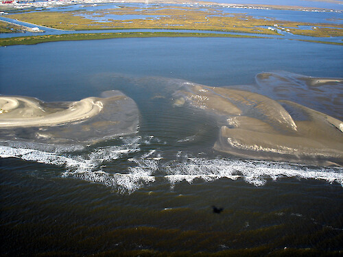 Hurricane Katrina resulted in a sand bar breach into Bay Champagne