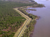 Flood protection barrier near Houma in coastal Louisiana