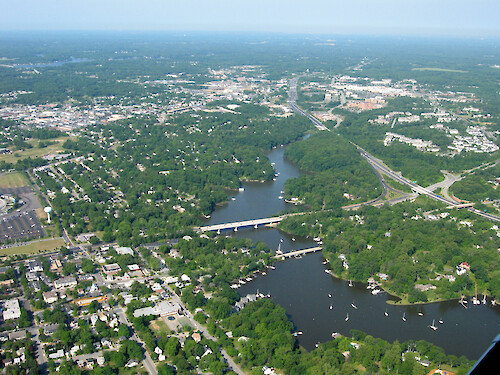 Annapolis, MD, looking west over Westfield Shopping Center and down Annapolis Creek.