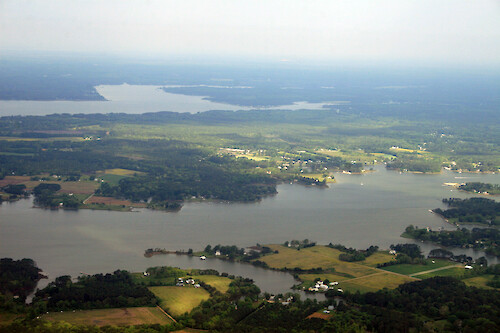 Ware Neck Point, Virginia. In the foreground is North River and in the background is Ware River - both flow into Mobjack Bay