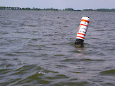 Large buoys like these mark the boundaries of Oyster Sanctuaries for restoration of the native species in Chesapeake Bay.