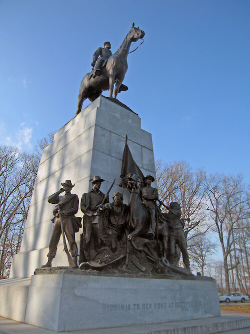 Virginia Memorial at Seminary Ridge, Gettysburg. The plaque at the base reads 