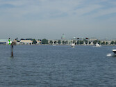 Skyline of the Naval Academy in Annapolis, Maryland, photographed from the mouth of the Severn River.