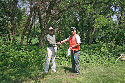 An agreement between Chesapeake Watershed Forester and landowner is reached, on an Eastern Shore Maryland farm.