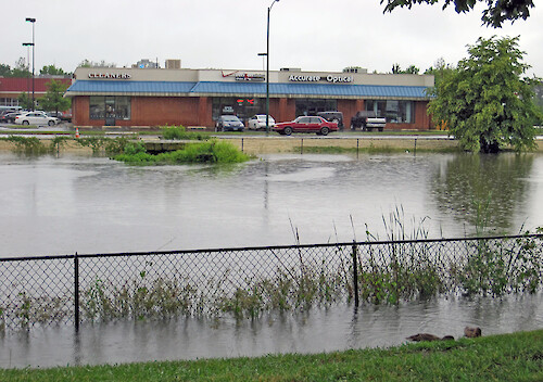 Detention pond at flood, in Maryland.