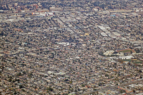 Aerial view of urban sprawl in Los Angeles (LA).