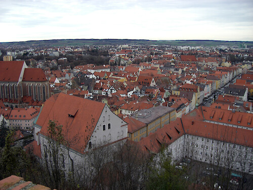 Landshut, Germany as viewed from the Castle Trausnitz with agriculture in the background