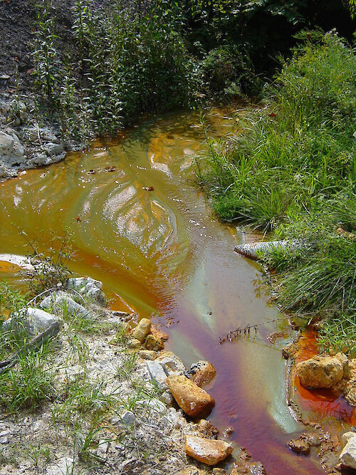 Acidic mine tailings in an impacted stream