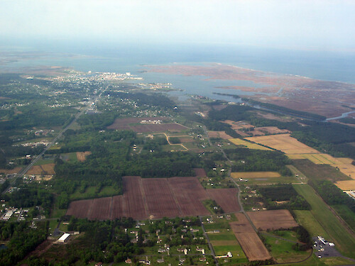 Looking southwest down on to Crisfield, MD. 