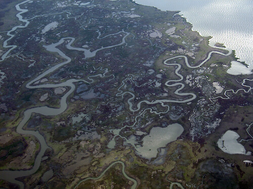 Aerial view of the marsh in Virginia's Eastern Shore.