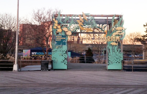 Entrance to New York Aquarium along the Coney Island boardwalk.