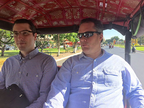 On the road in a tuk-tuk with Andrea Bassi (KnowlEdge Srl) and John Felkner (Florida State University). Credit: Simon Costanzo