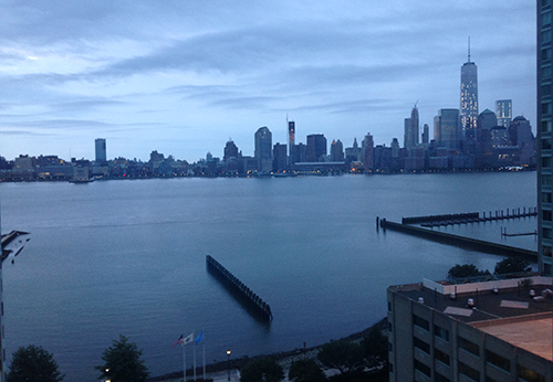 The dawn skyline view from our apartment in Jersey City. Credit: Judy O’Neil
