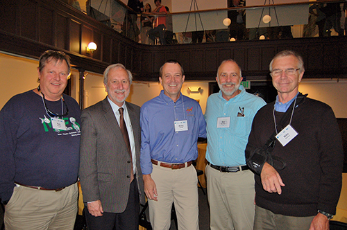 Ricky Arnold (middle) poses with MEES faculty (left to right) MEES Director Ken Paynter, UMCES President Don Boesch, UMCES Vice President for Science Applications Bill Dennison, and Horn Point Laboratory Director Mike Roman. Photo by Alex Fries.