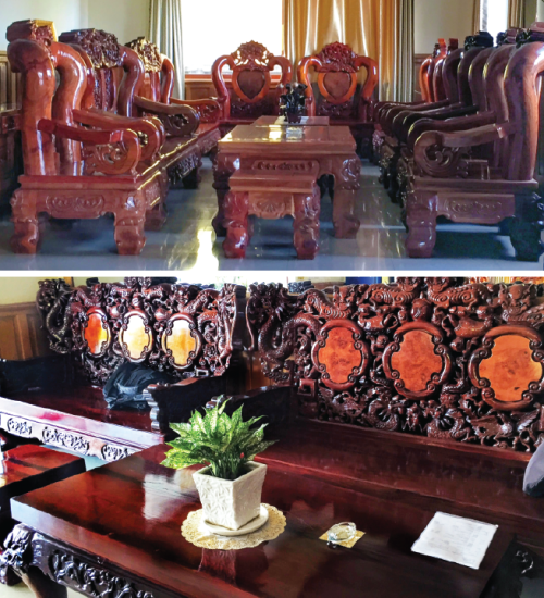 Wooden furniture at our hotel in Stung Treng.