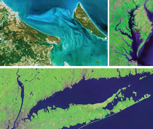 Landsat images of Moreton Bay (Upper left), Chesapeake Bay (Upper right) and Long Island Sound (Bottom). 
