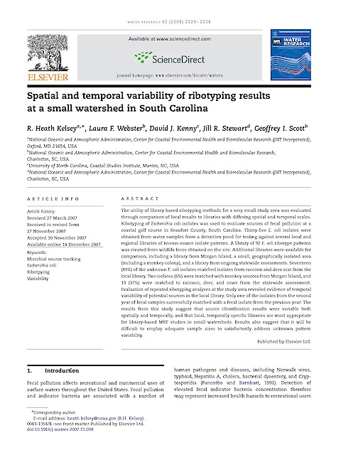 Spatial and temporal variability of ribotyping results at a small watershed in South Carolina (Page 1)