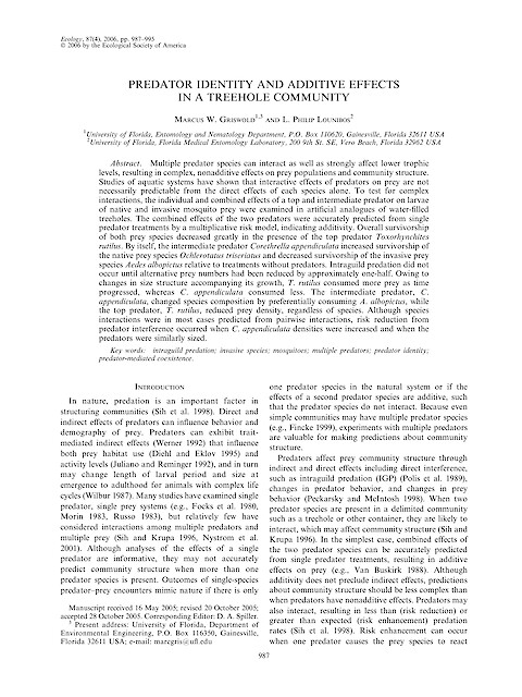 Predator identity and additive effects in a treehole community (Page 1)