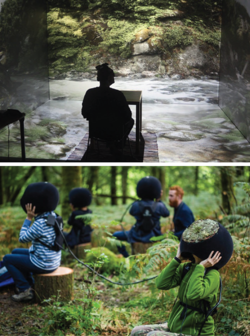 This photo is a picture of a forest virtual reality simulation with nature sounds. This particular simulation is used to help induce psychological stress recovery. The second photo is a virtual reality experience out in nature that allows you to see nature the way certain animals do. These are examples of how hard it will become to distinguish the virtual depiction of the natural world from the real tangible natural environment. Virtual reality has the potential to change the way we view what nature looks like and perceive what nature should be like.