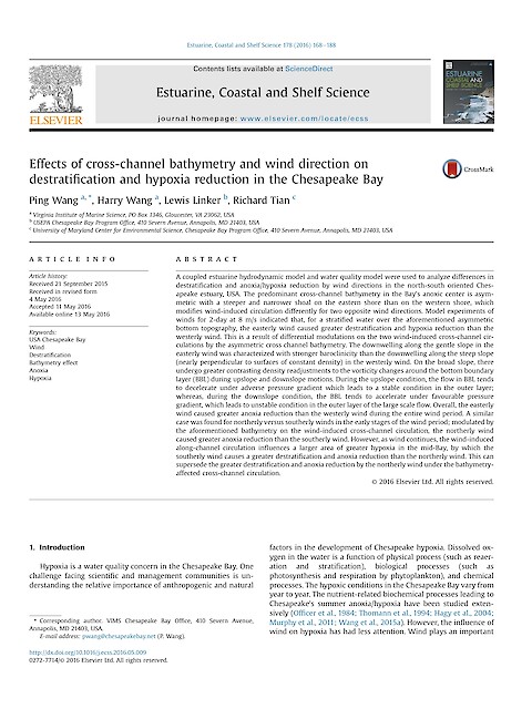Effects of cross-channel bathymetry and wind direction on destratification and hypoxia reduction in the Chesapeake Bay (Page 1)