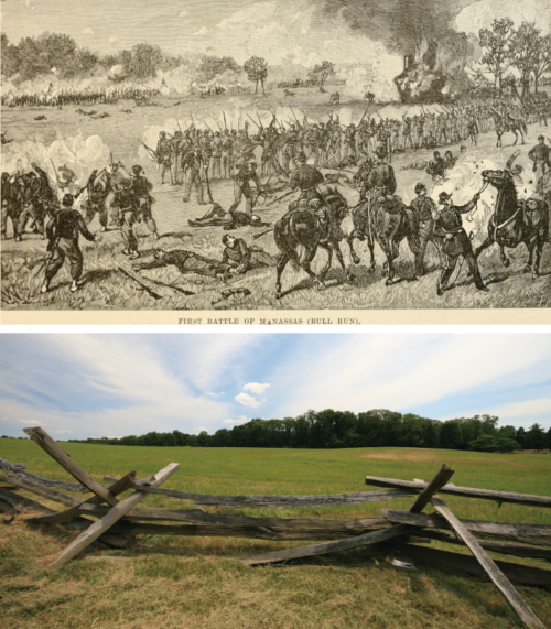 (Top) Illustration of how the Manassas battlefield may have looked in 1861. (
