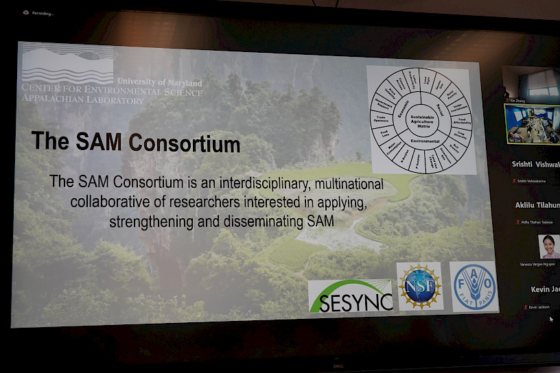 The “SAM Consortium”, referenced on the slide, is “an interdisciplinary, multinational collaborative of researchers interested in applying, strengthening and disseminating SAM”, which is the “Sustainable Agriculture Matrix.”