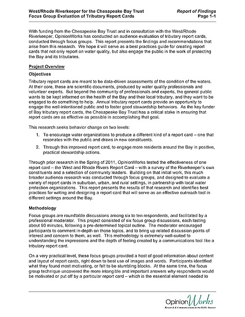Focus Group Evaluation of Tributary Report Cards (Page 1)