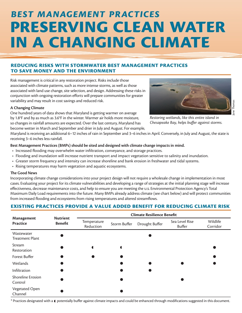 Best management practices preserving clean water in a changing climate
