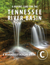Cover of the Tennessee River Basin Report Card showing a forested waterfall and a grade of C.