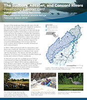 The cover of the Sudbury, Assabet, and Concord Rivers Stakeholder Workshop Newsletter showing a landscape photo at the top, a map to the right, 3 photos at the bottom with text in the middle.