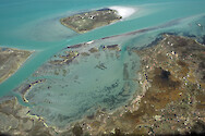 Close up of clam aquaculture plots adjacent to Chincoteague Island in Chincoteague Bay.