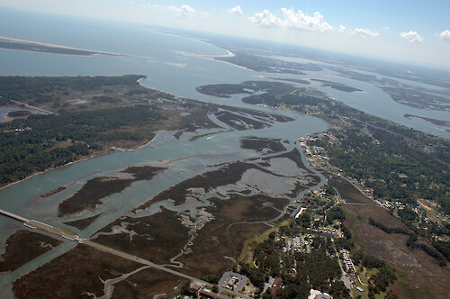 Chincoteague Island, with the Chincoteague Inlet in the background.