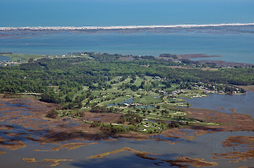 Golf course in Newport Bay. Sinepuxent Bay and Assateague Island are in the background.