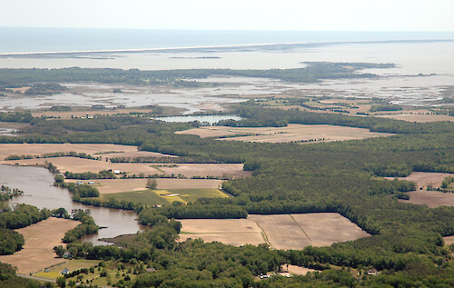 The Newport Bay watershed is primarily agriculture and forest. This photo is looking south-east, with Trappe Creek in the front left.