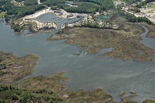 The eastern end of the Riddle Farm development, showing the marina under development on Herring Creek in the Isle of Wight Bay watershed.
