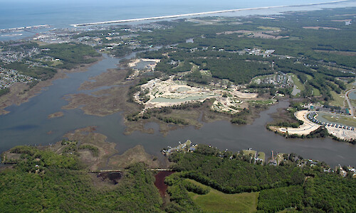 Ridde Farm development on Herring and Turville Creeks, in the Isle of Wight Bay watershed. Turville Creek is in the foreground, and Assateague Island is in the background