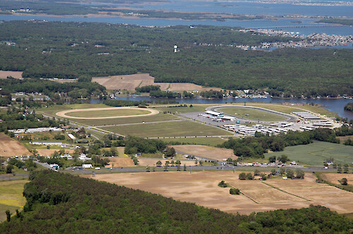 Ocean Downs racetrack on Turville Creek in Isle of Wight Bay watershed. St. Martin River is in the background