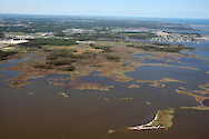 Marshes on the peninsula between the mouths of Roy Creek (background) and Grey's Creek (foreground), in Assawoman Bay.
