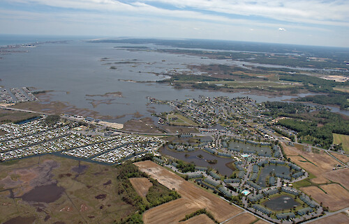 Looking south over Assawoman Bay. From front to back: Roy Creek, Grey's Creek, and St. Martin River.