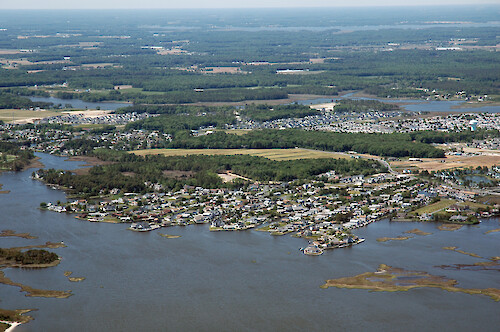 Roy Creek, Assawoman Bay (foreground), and Dirickson Creek, Little Assawoman Bay (background)