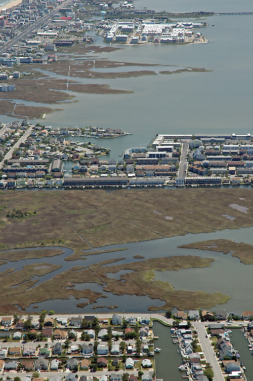 Remnant marshes and developments along Fenwick Island in Assawoman Bay