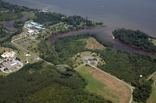 Aerial view of the Horn Point Laboratory campus on the Choptank River