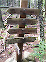 Sign crossing along hike in Acadia National Park, Maine