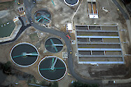 Various tanks and ponds of the wasterwater treatment plant in Cambridge, Maryland