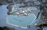 Various tanks and ponds of the wasterwater treatment plant in Cambridge