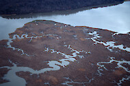 Aerial view of Chesapeake Bay marshes in winter