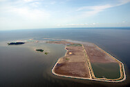 Aerial view of Poplar Island in the mid-Cheasapeake Bay. Poplar Island is being restored by the US Army Corps of Engineers